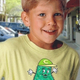 Jeremy Luchs, 9, wears the T-shirt he won as the sole youth participant in the Protozoan Parade.